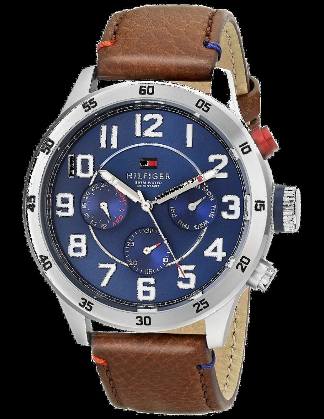 Montre Tommy Hilfiger 1791066 au cadran bleu soleil avec index bâtons et aiguilles argentées, style classique chic