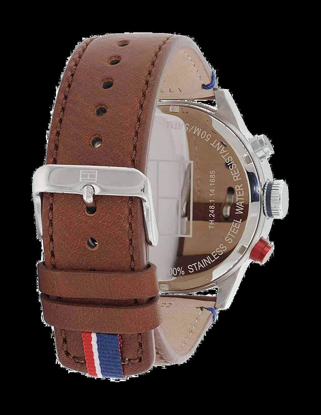 Bracelet Tommy Hilfiger 1791066 en cuir marron avec coutures contrastées, boucle ardillon en acier, confortable et élégant