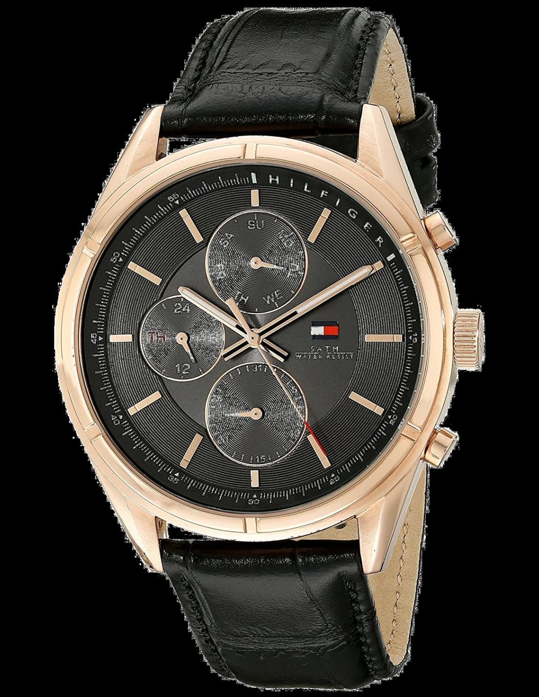 Montre Tommy Hilfiger 1791125 au cadran noir avec index blancs et aiguilles argentées, style classique et élégant