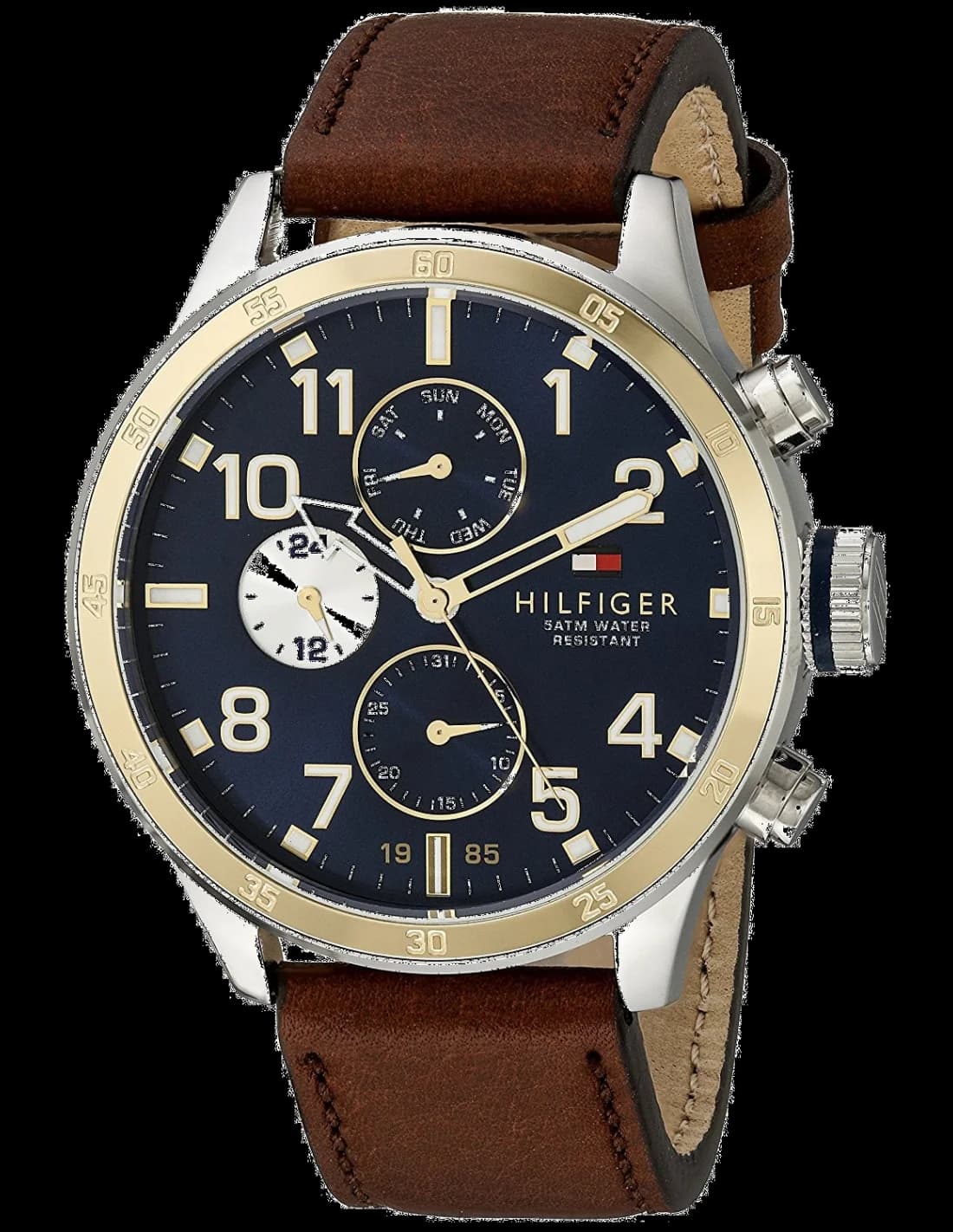 Montre Tommy Hilfiger 1791137 au cadran marron soleillé avec index bâtons et aiguilles argentées, style classique chic
