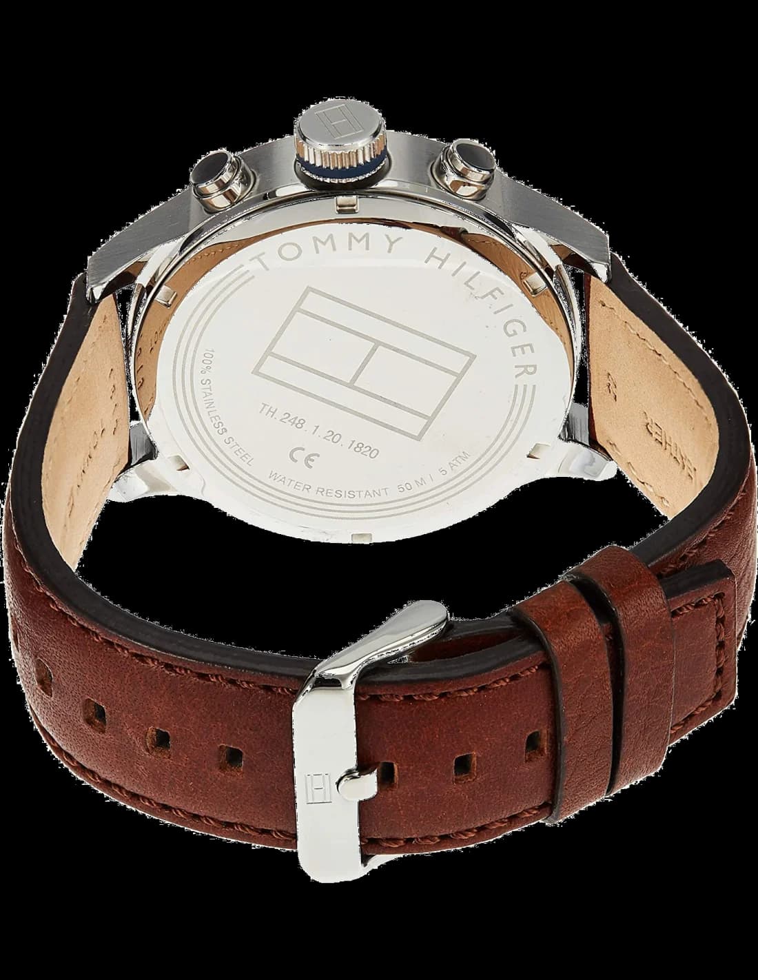 Cadran Tommy Hilfiger 1791137 avec cadran marron, index appliques et aiguilles luminescentes, date à 3h