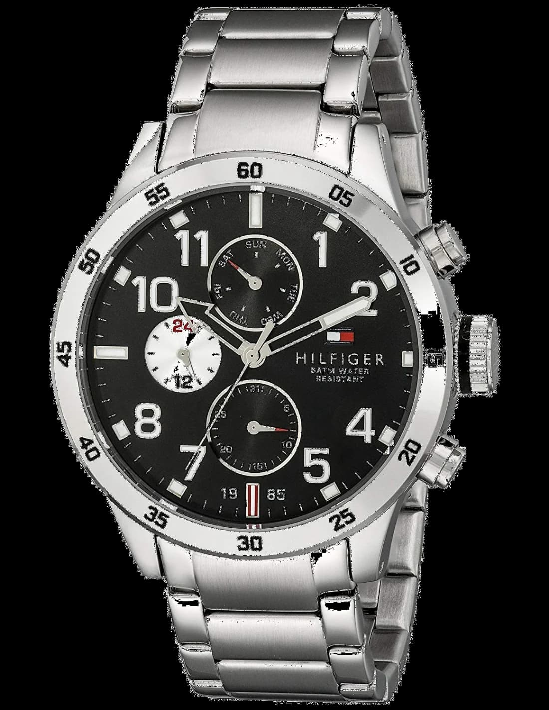 Montre Tommy Hilfiger 1791141 avec cadran noir et acier brossé, chronomètre sport chic