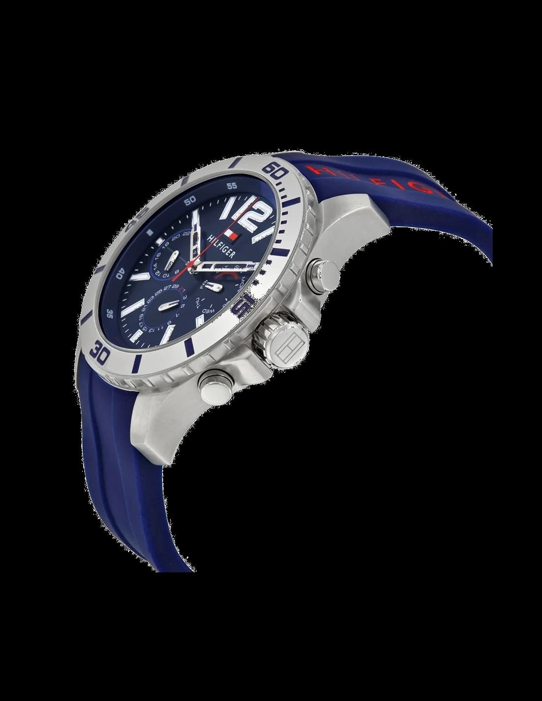 Cadran Tommy Hilfiger 1791142 avec index bâtons appliqués, aiguilles luminescentes, date à 3h