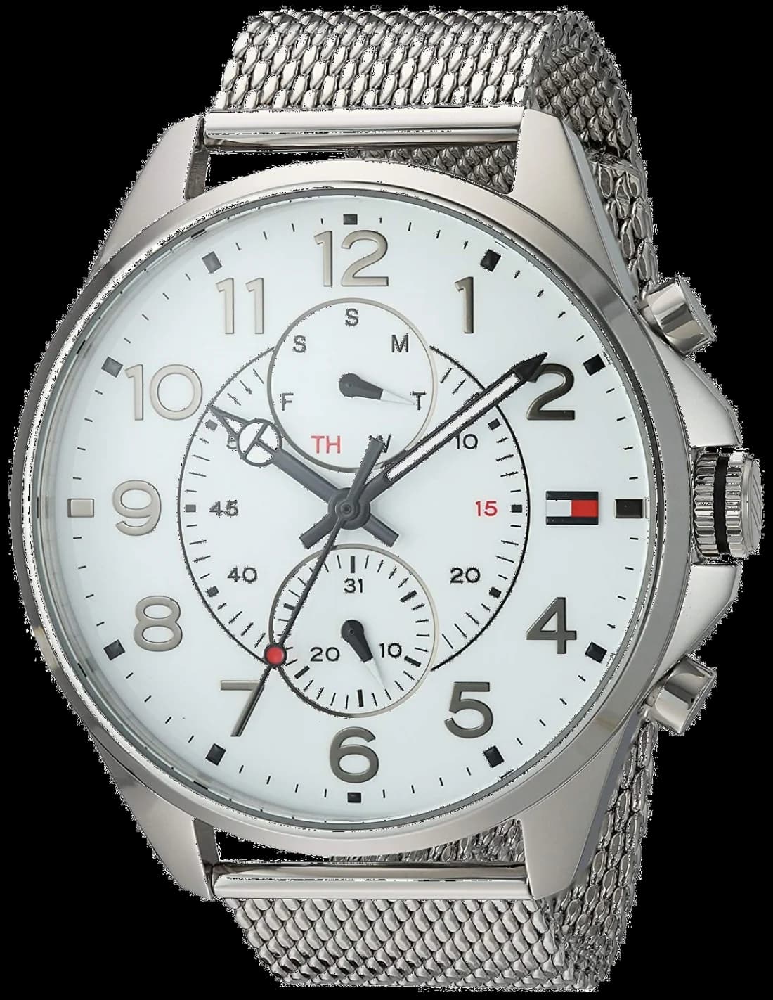 Montre Tommy Hilfiger 1791277 au cadran bleu soleil avec index bâtons et aiguilles luminescentes sur fond argenté