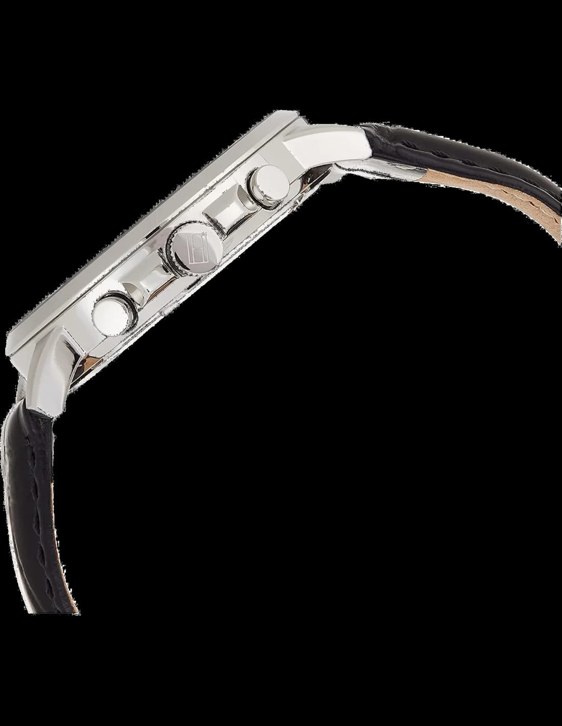 Bracelet Tommy Hilfiger 1791289 en cuir noir avec coutures contrastées et boucle ardillon en acier inoxydable brossé