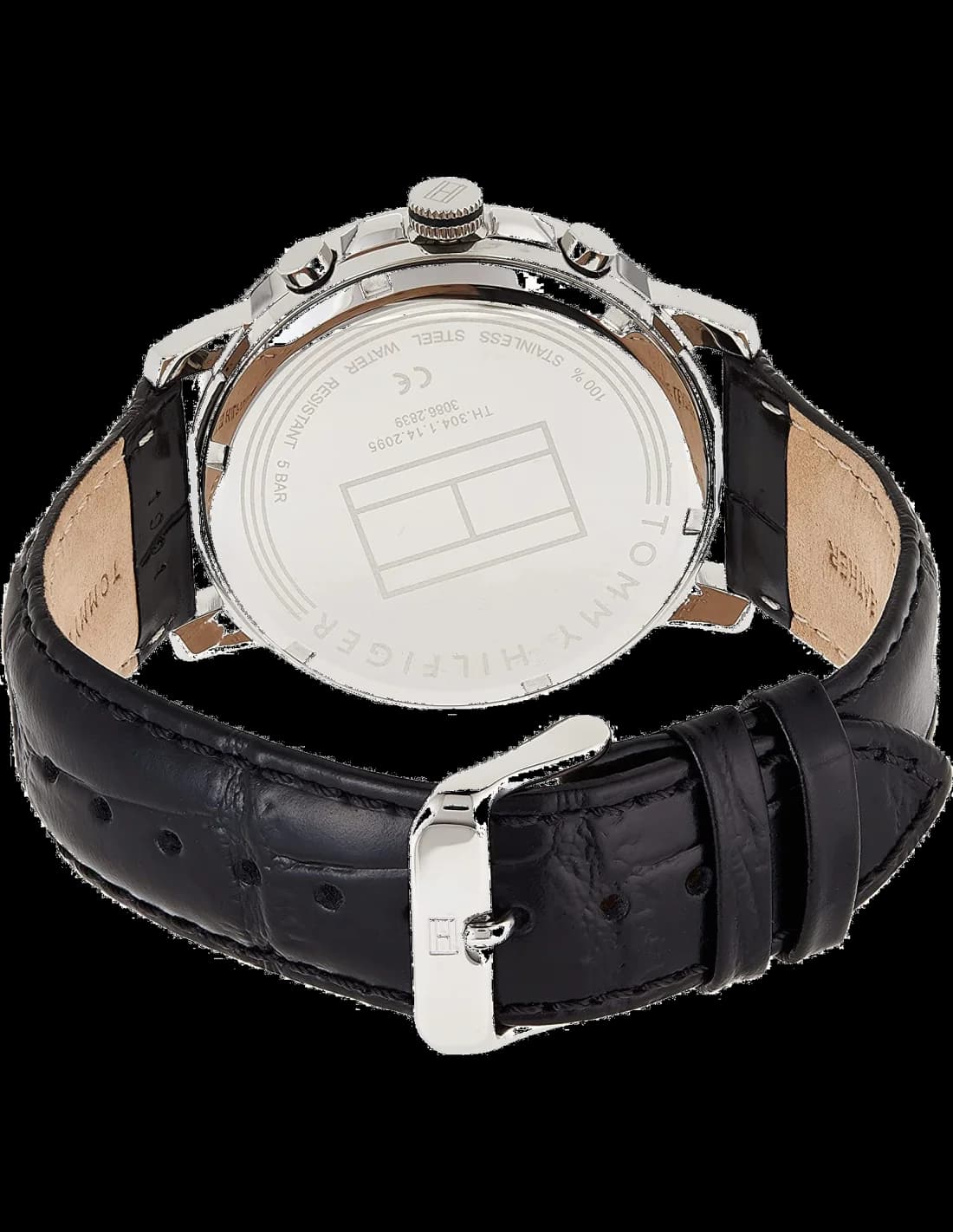 Boîtier Tommy Hilfiger 1791289 rond en acier inoxydable brossé, lunette fine, couronne crantée et poussoirs chrono