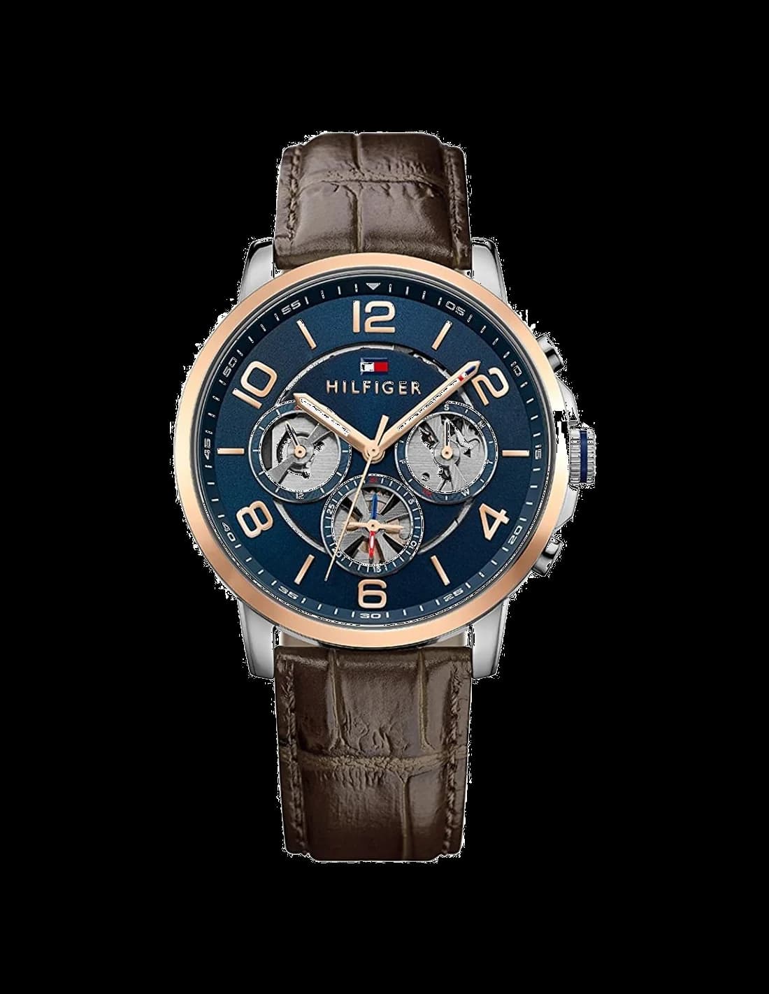 Montre Tommy Hilfiger 1791290 au cadran bleu squelette et index argentés, style moderne et élégant