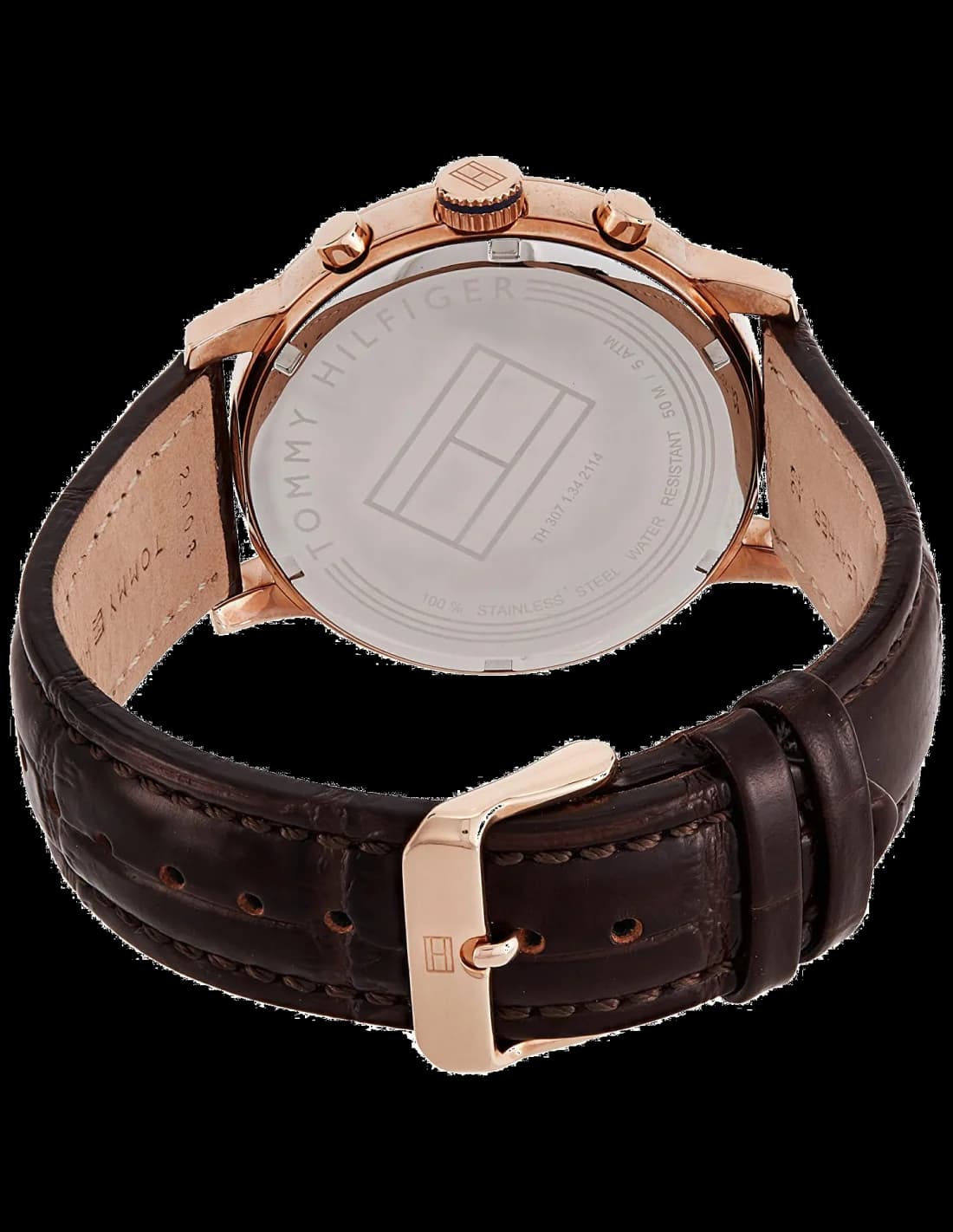 Bracelet Tommy Hilfiger 1791308 en cuir marron avec coutures contrastées, boucle ardillon en acier inoxydable