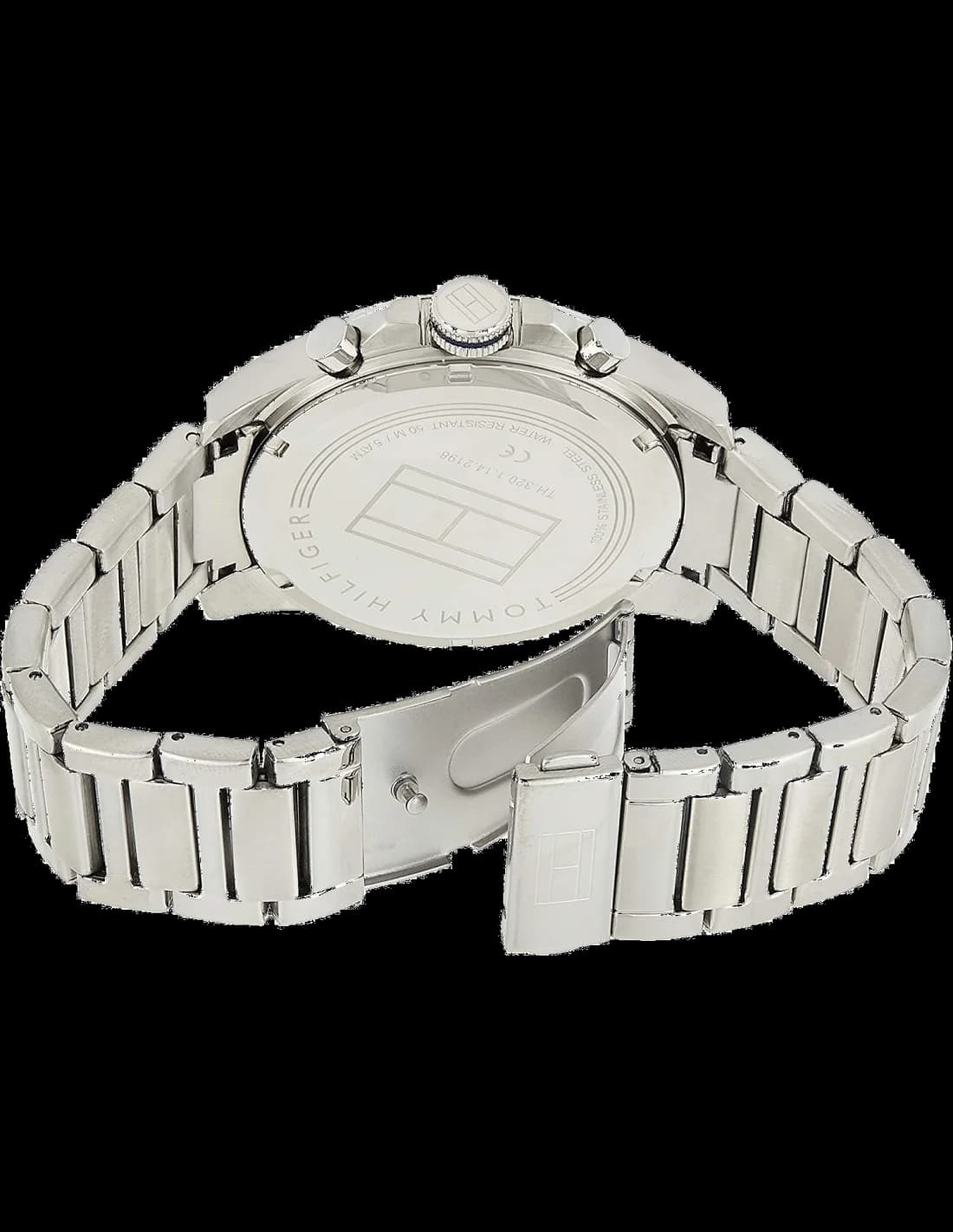 Cadran Tommy Hilfiger 1791348 avec index appliqués et aiguilles dauphine, date à 3h, design épuré