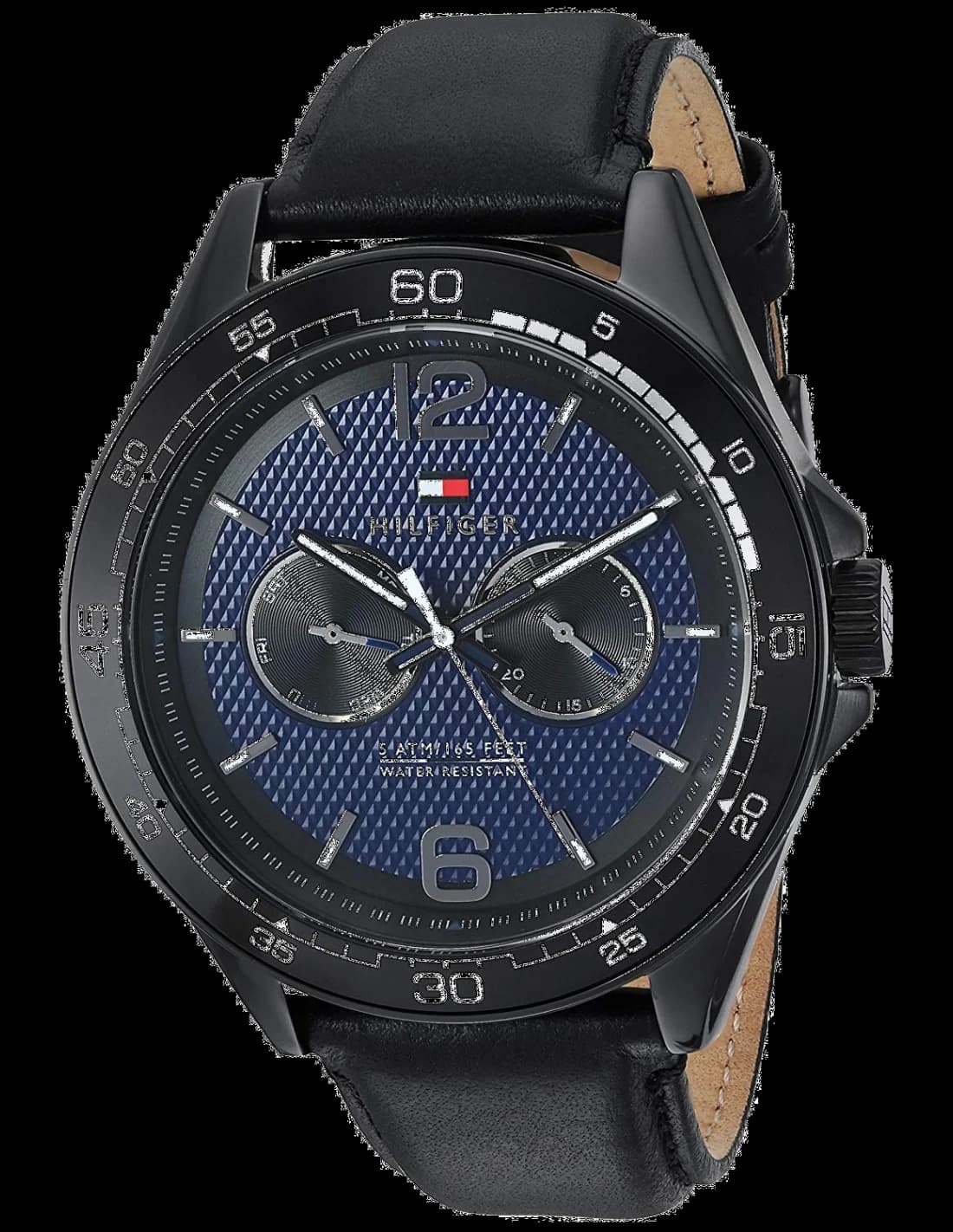 Montre Tommy Hilfiger 1791368 avec cadran noir et aiguilles argentées, style sportif chic