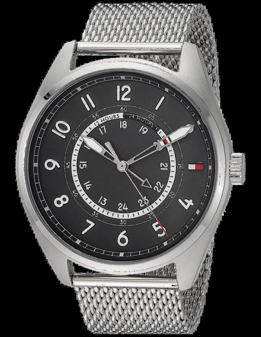 Montre Tommy Hilfiger 1791370 au cadran bleu soleil avec index bâtons et aiguilles luminescentes, sport chic