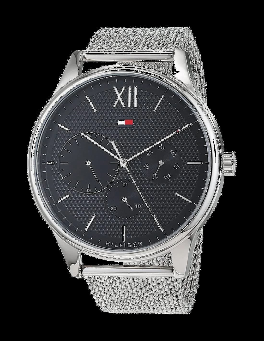 Montre Tommy Hilfiger 1791415 au cadran bleu soleil avec index appliqués et aiguilles argentées, style élégant et moderne