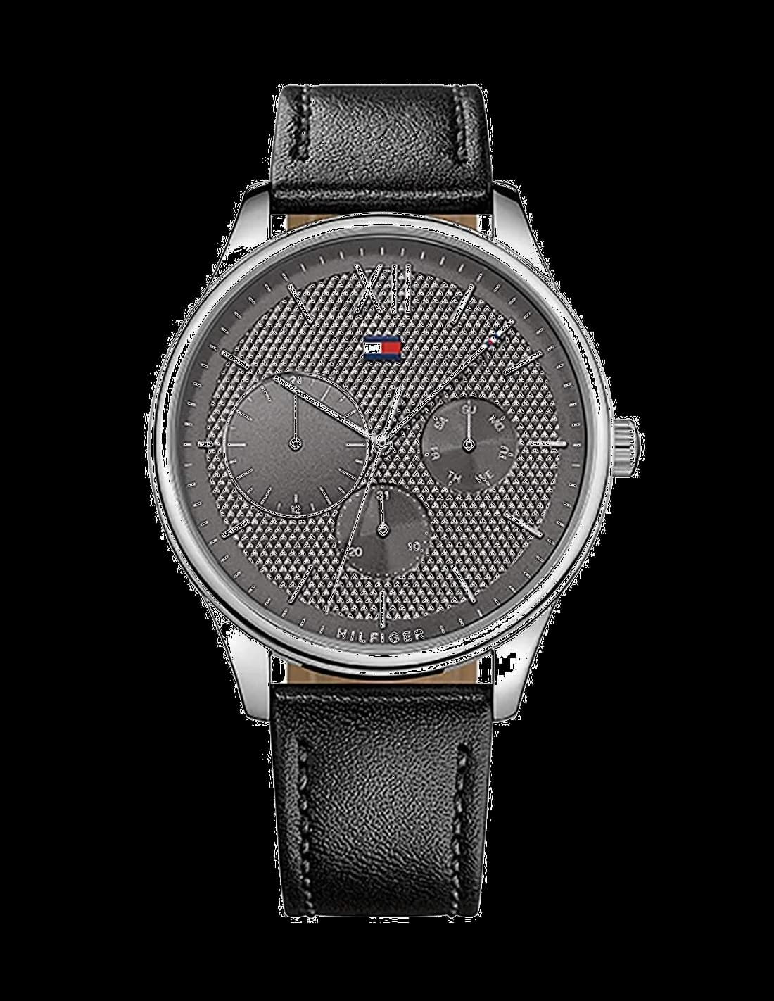 Montre Tommy Hilfiger 1791417 avec cadran noir et aiguilles argentées, style classique chic