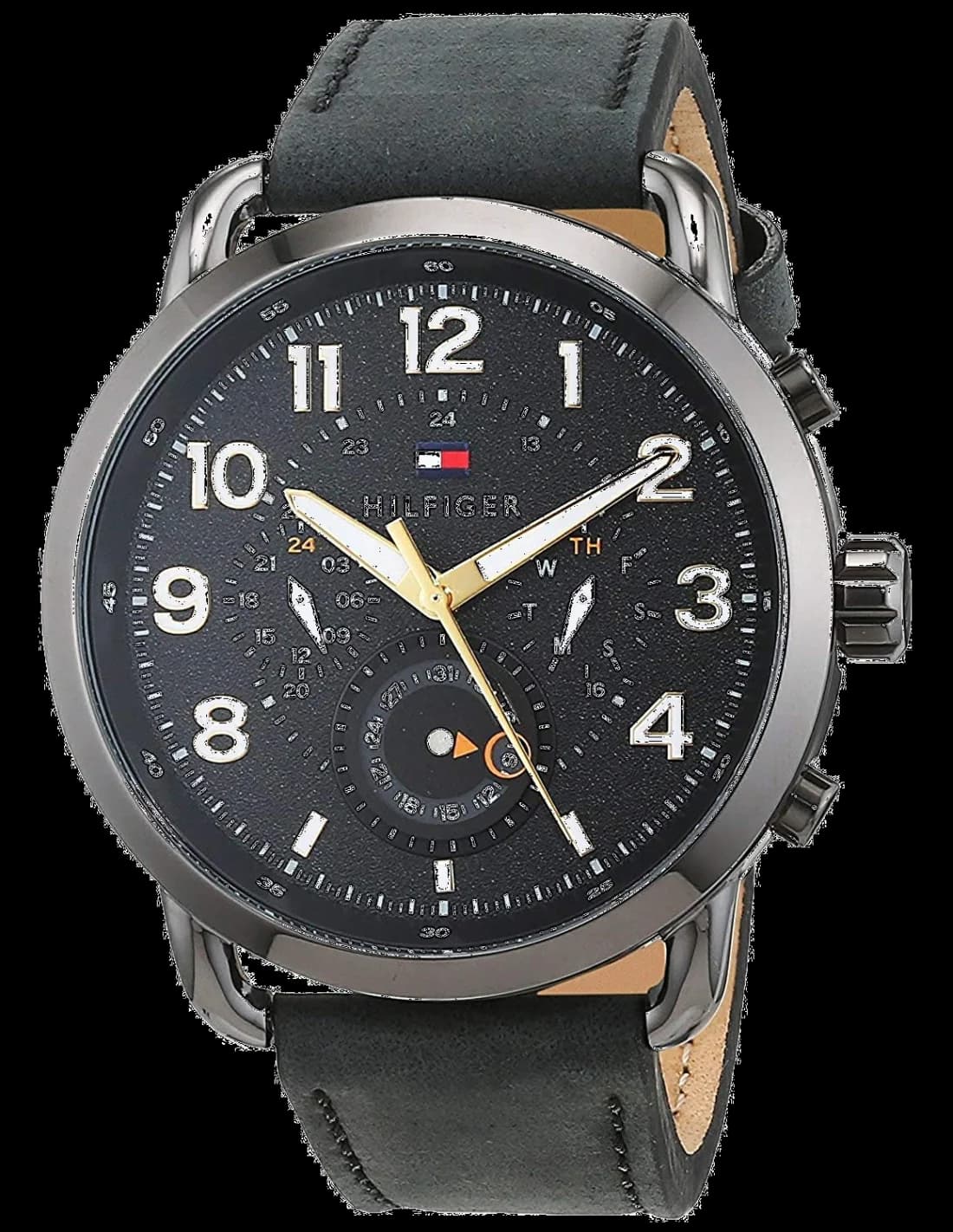 Montre Tommy Hilfiger 1791426 au cadran noir soleillé, aiguilles luminescentes et style aviateur élégant