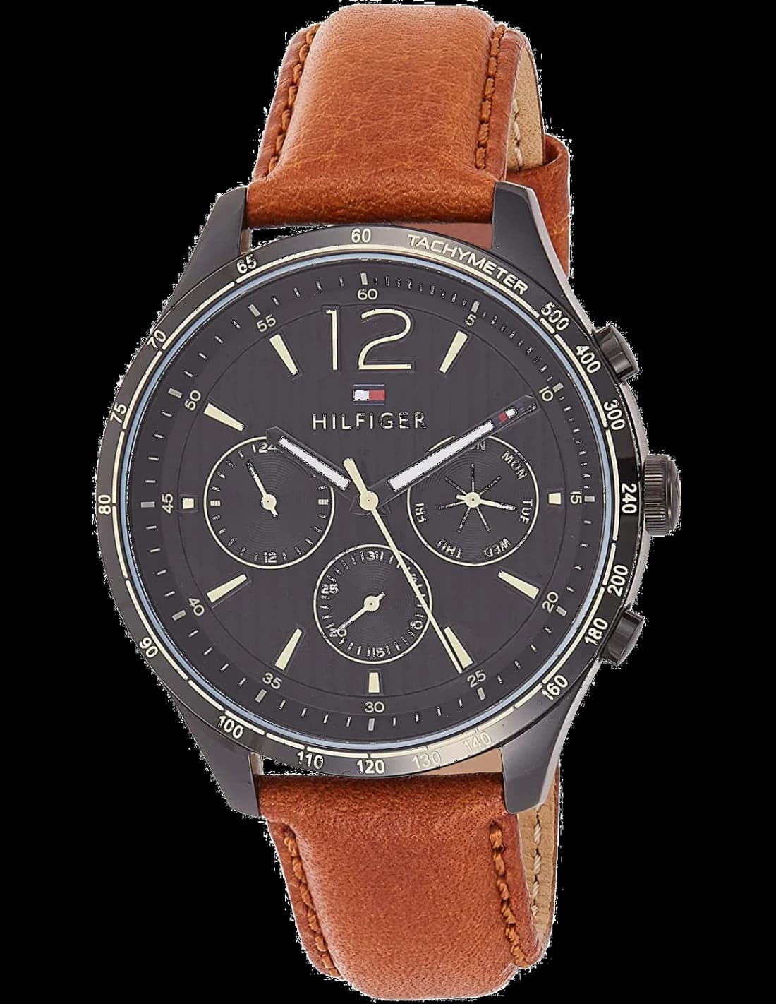 Montre Tommy Hilfiger 1791470 avec cadran bleu soleil et bracelet cuir brun, style classique chic