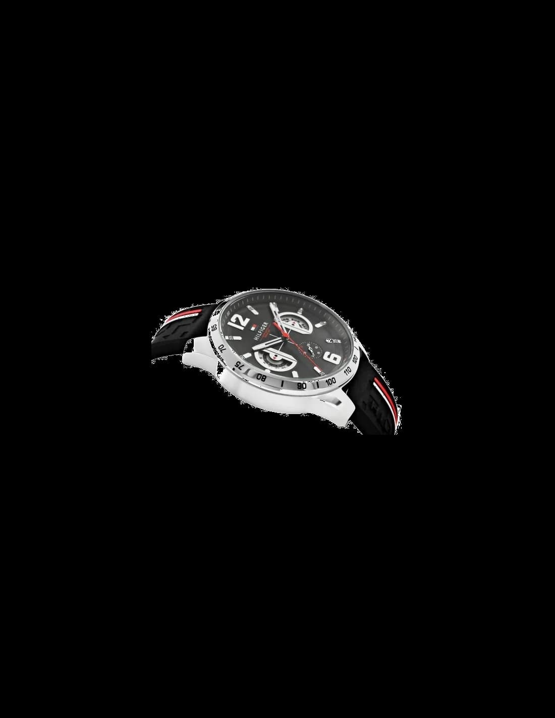 Bracelet Tommy Hilfiger 1791473 en silicone noir texturé, boucle ardillon gravée logo, confortable