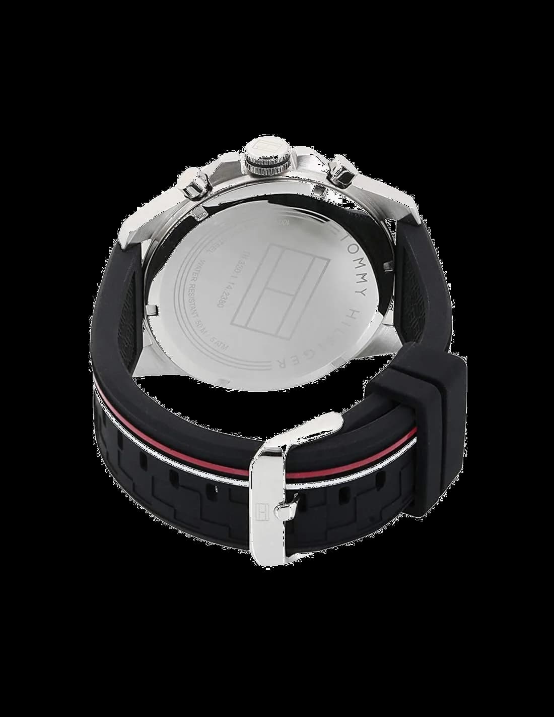 Boîtier Tommy Hilfiger 1791473 rond en acier noir, lunette lisse, couronne crantée et poussoirs