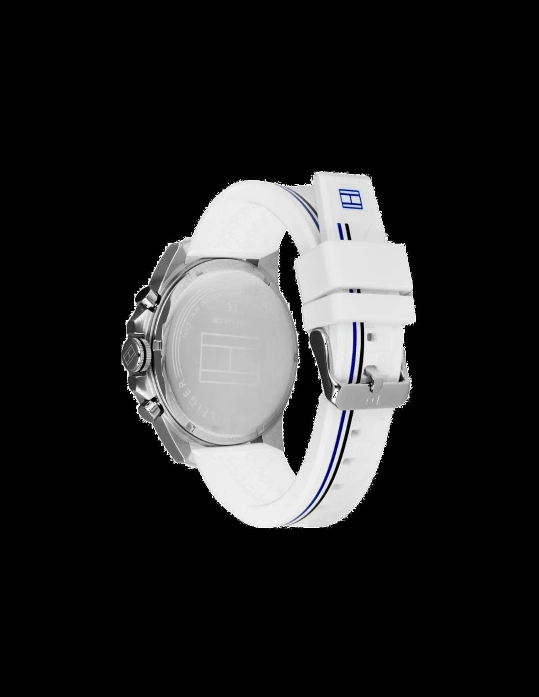 Cadran Tommy Hilfiger 1791475 blanc avec index appliqués dorés, aiguilles bâton, date à 3h