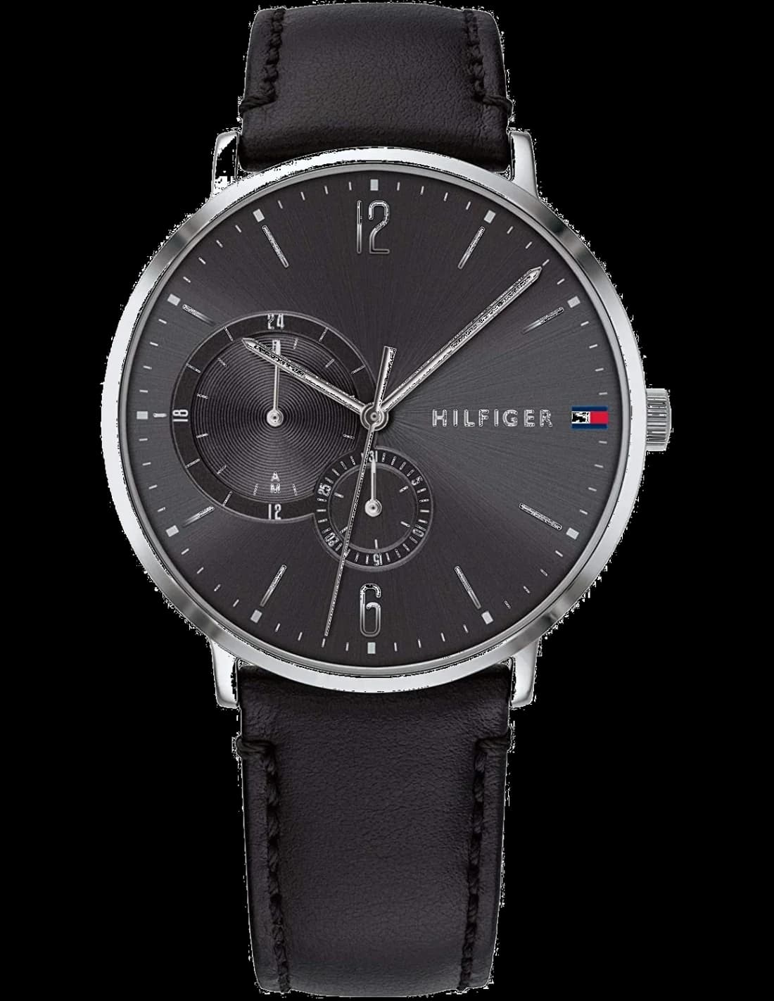 Montre Tommy Hilfiger 1791509 au cadran bleu avec index bâtons et aiguilles argentées, style classique chic