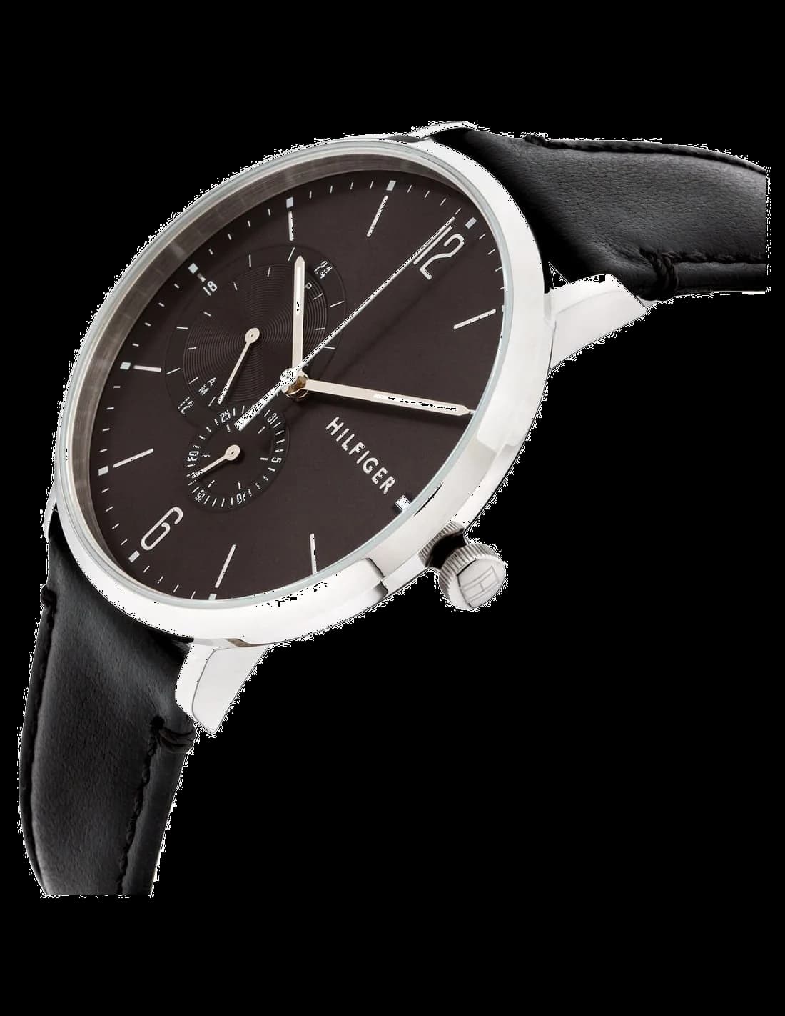 Cadran Tommy Hilfiger 1791509 avec index bâtons appliqués, aiguilles luminescentes et date à 3h, lisibilité parfaite