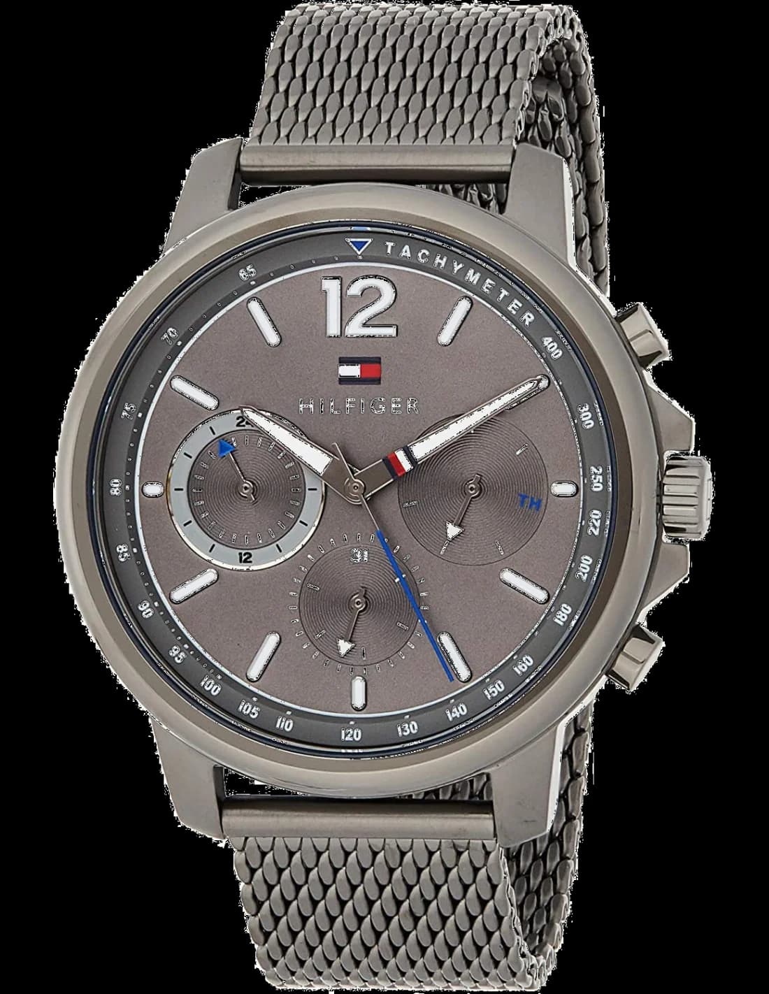 Montre Tommy Hilfiger 1791530 au cadran bleu soleil avec bracelet cuir brun et boîtier argenté