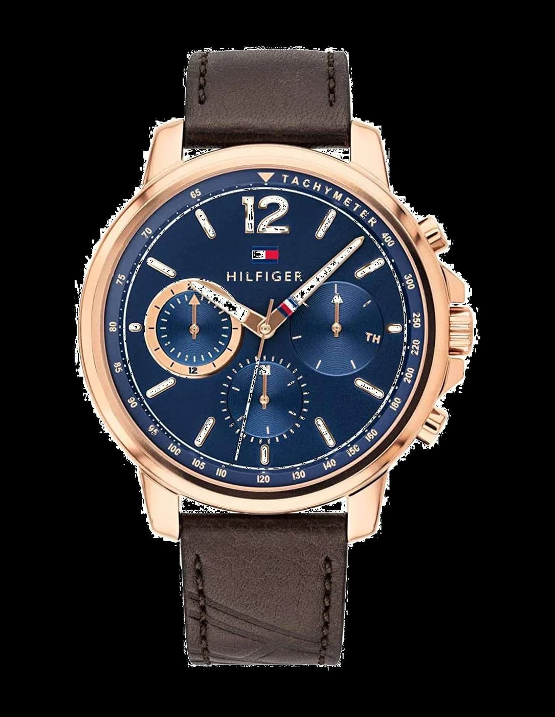Montre Tommy Hilfiger 1791532 au cadran bleu soleillé avec index bâtons et aiguilles argentées, style classique et élégant
