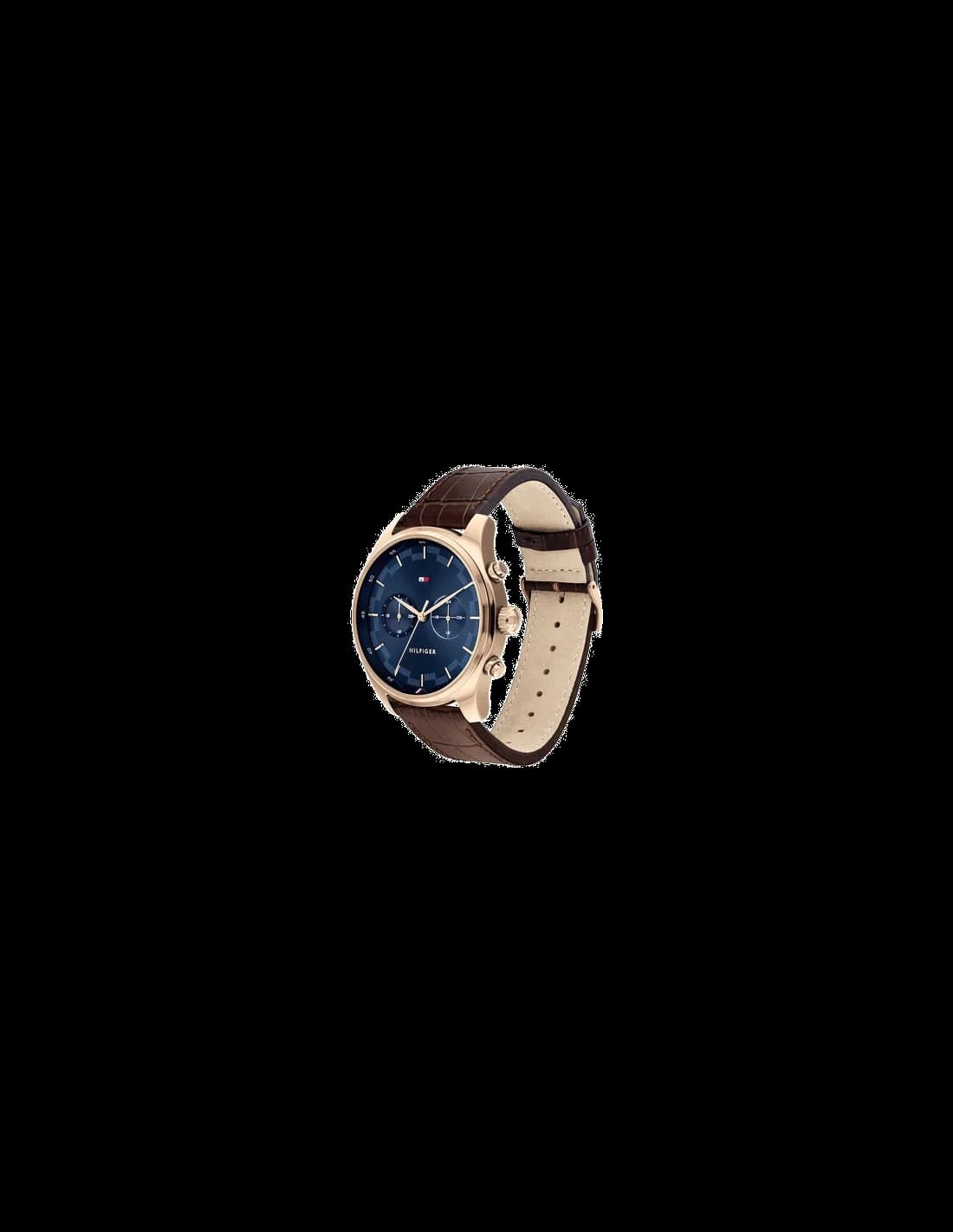Cadran Tommy Hilfiger 1791549 détail du cadran bleu texturé, aiguilles luminescentes, guichet date à 3h, index appliques