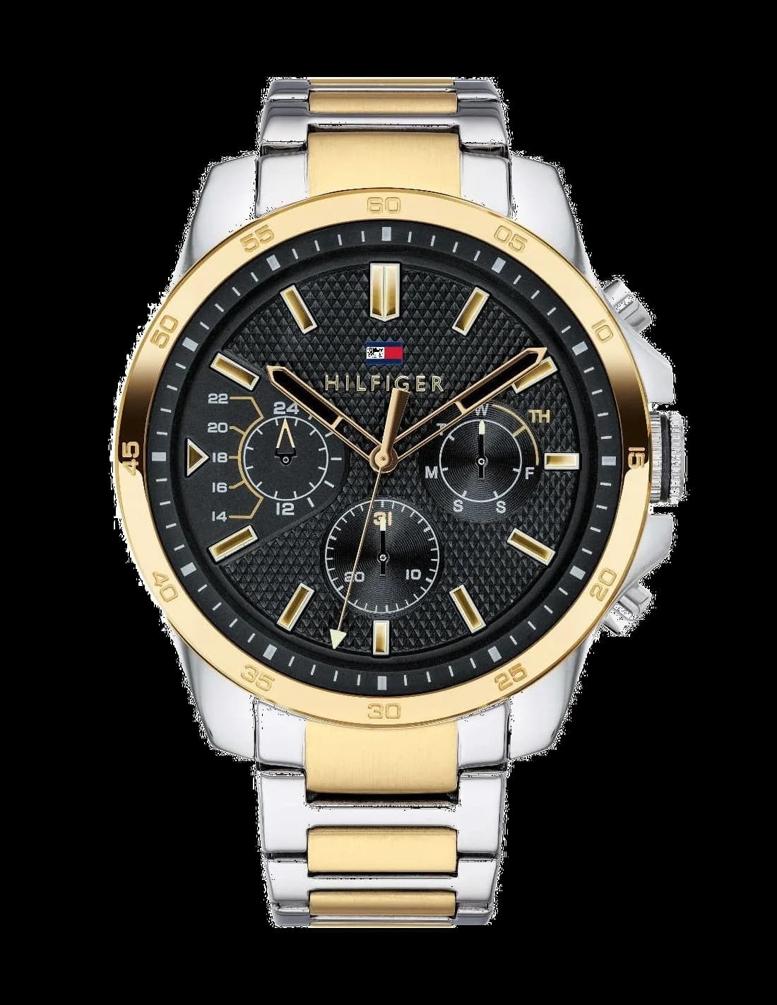 Montre Tommy Hilfiger 1791559 avec cadran bleu soleil, acier bicolore et index appliques