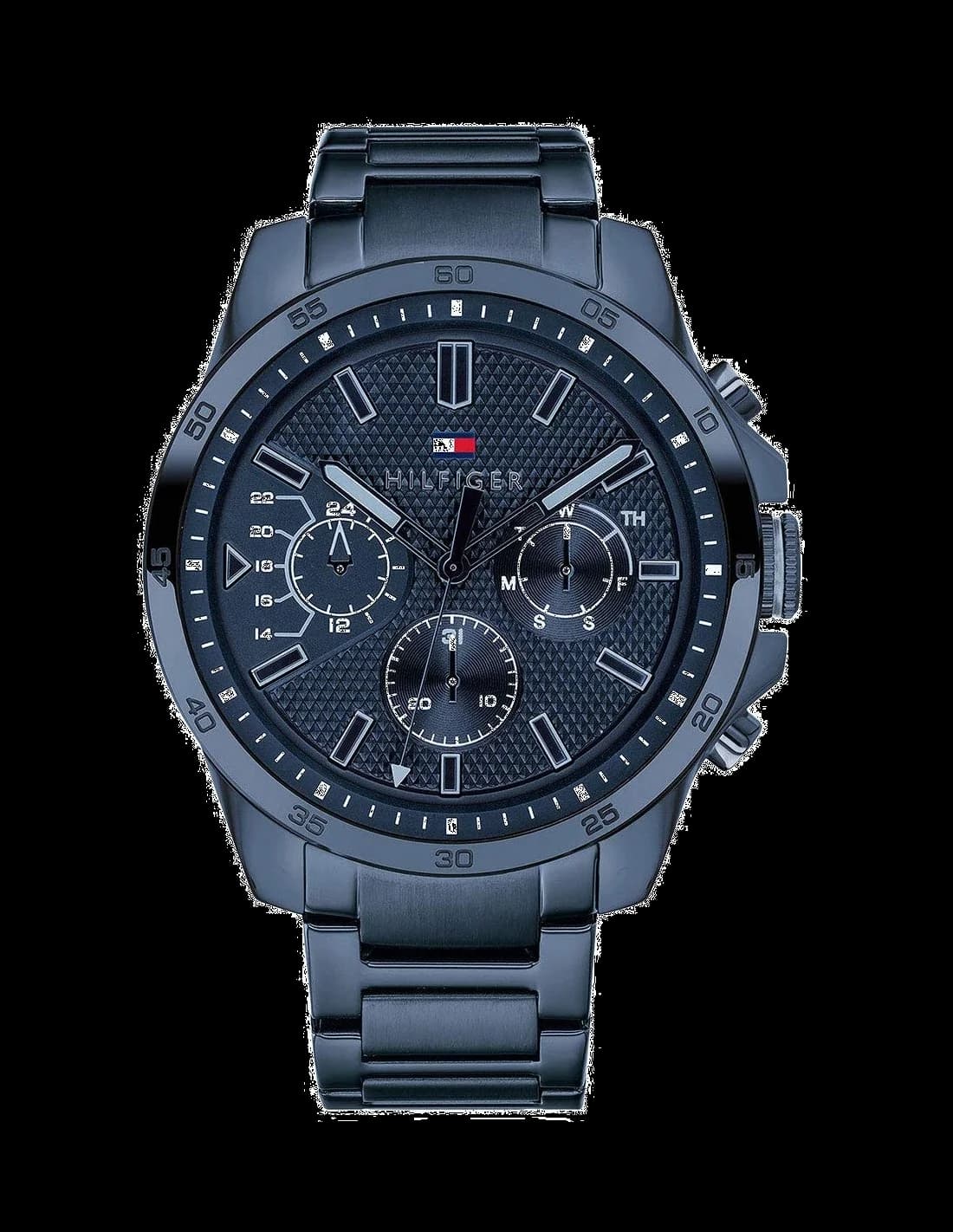 Montre Tommy Hilfiger 1791560 au cadran bleu soleillé, aiguilles et index argentés, style classique chic