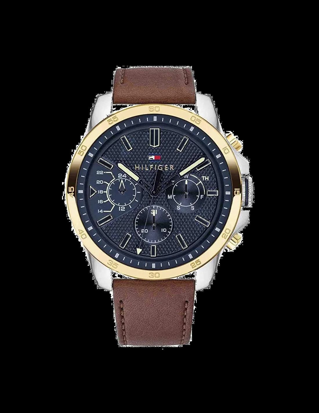 Montre Tommy Hilfiger 1791561 au cadran bleu soleil et index dorés, style classique chic
