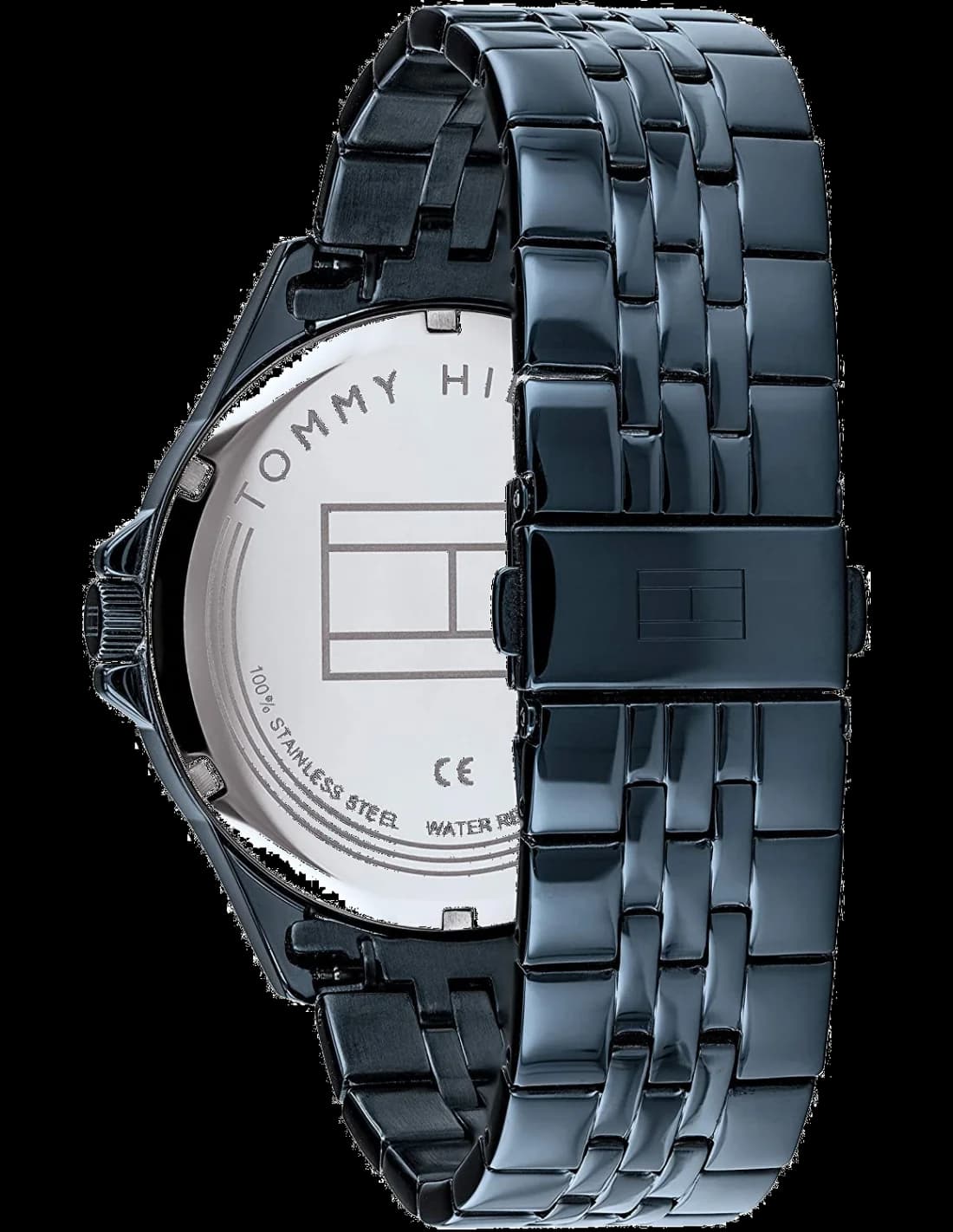 Cadran Tommy Hilfiger 1791618 avec cadran bleu texturé, aiguilles argentées et date à 3 heures