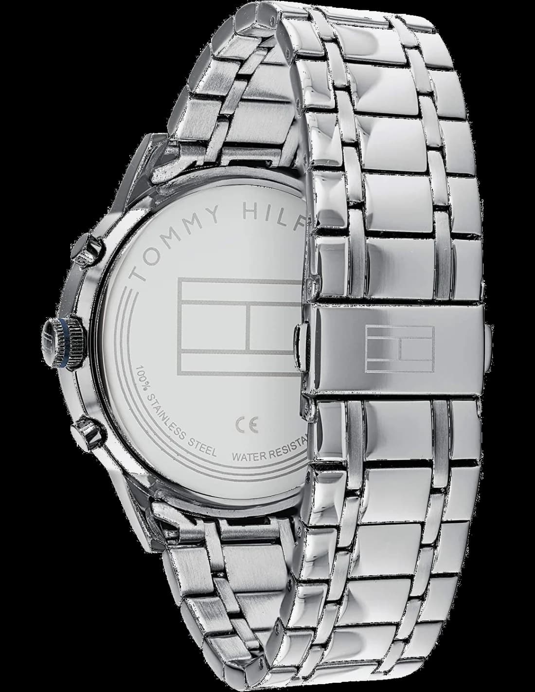 Bracelet Tommy Hilfiger 1791632 en acier inoxydable brossé, maillons alternés, fermoir déployant gravé logo