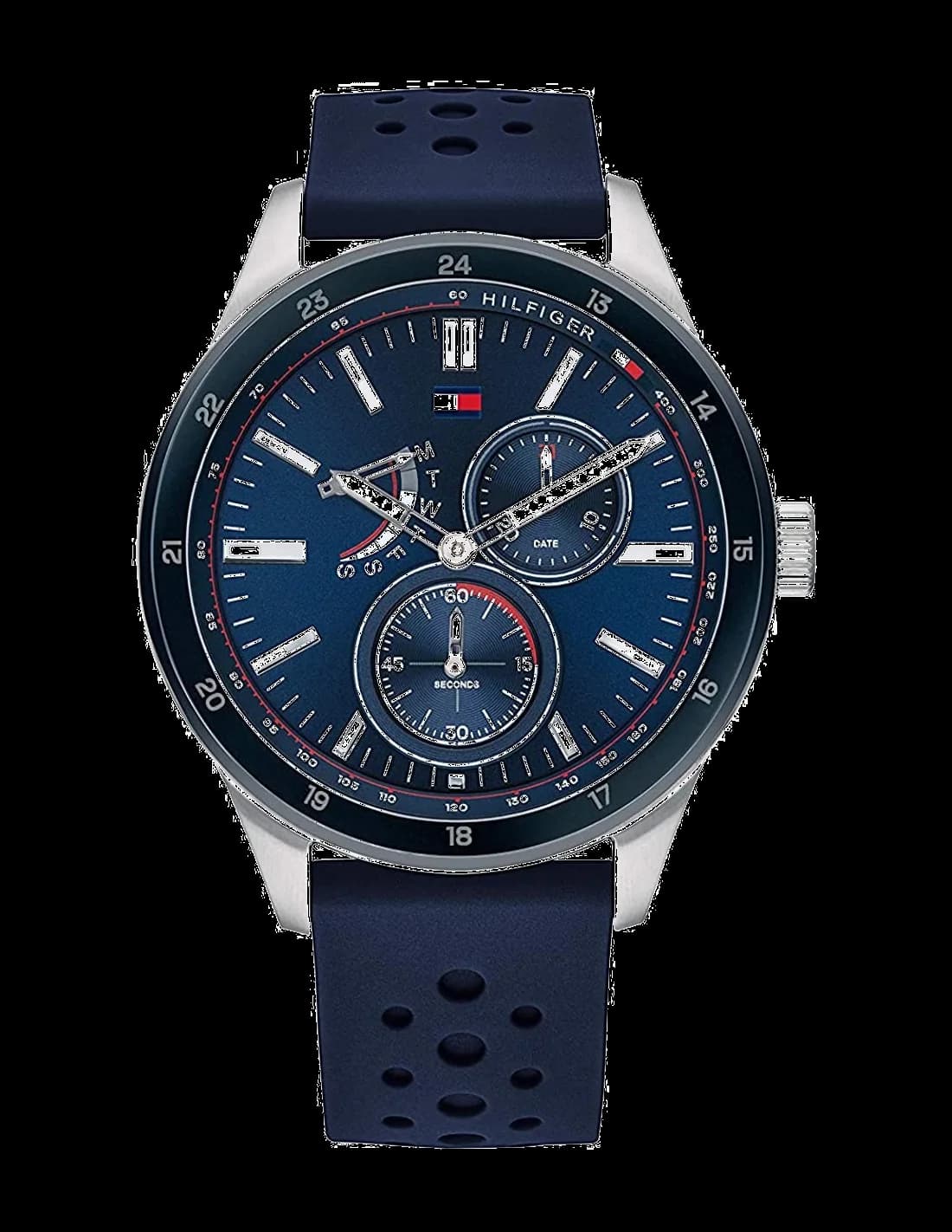 Montre Tommy Hilfiger 1791635 avec cadran bleu soleil et bracelet cuir brun, style classique chic