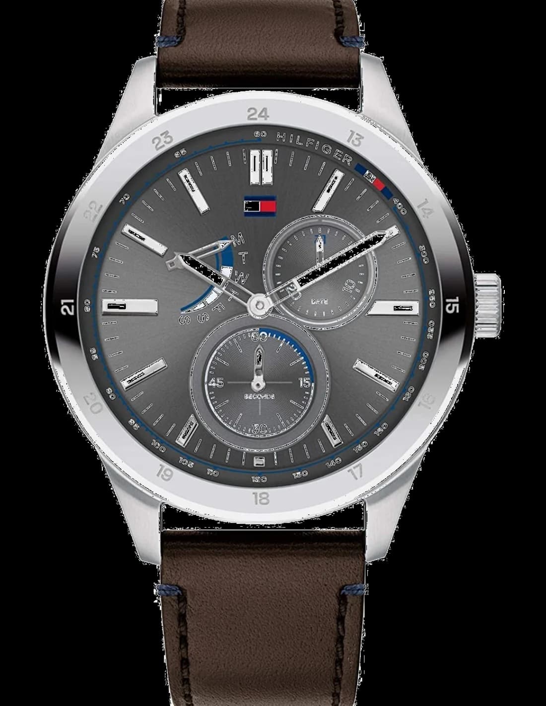 Montre Tommy Hilfiger 1791637 au cadran bleu soleil et boîtier acier, style élégant casual chic