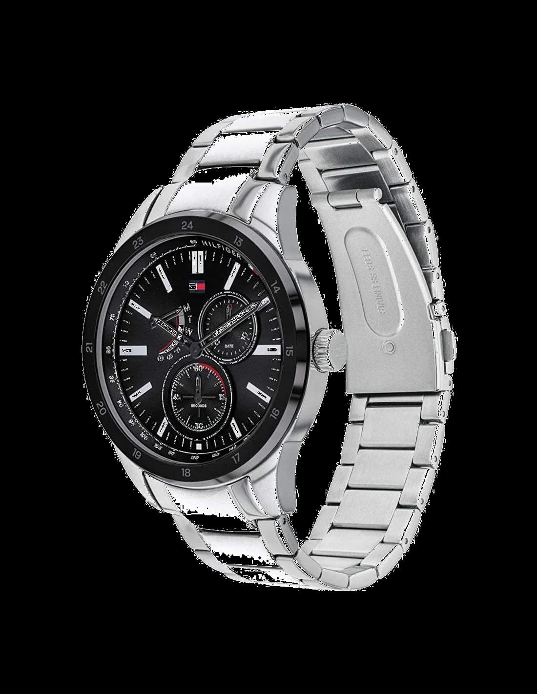 Cadran Tommy Hilfiger 1791639 avec index bâtons et aiguilles argentées, date à 3h, design épuré