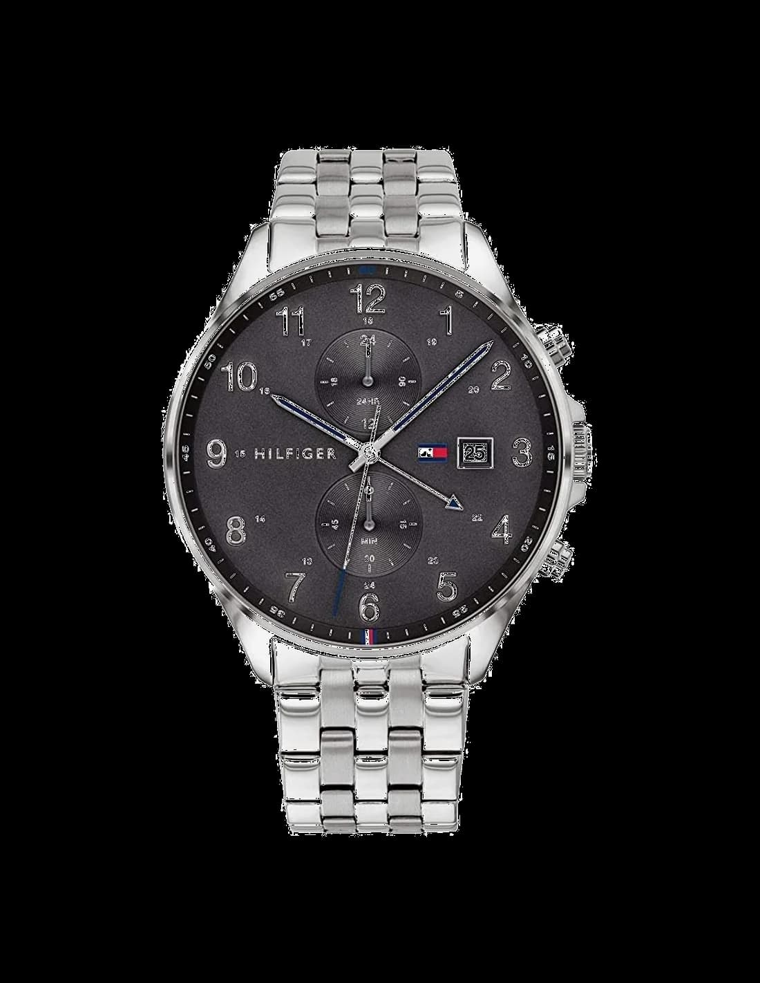Montre Tommy Hilfiger 1791707 au cadran bleu soleil avec index bâtons et aiguilles argentées, style sport chic
