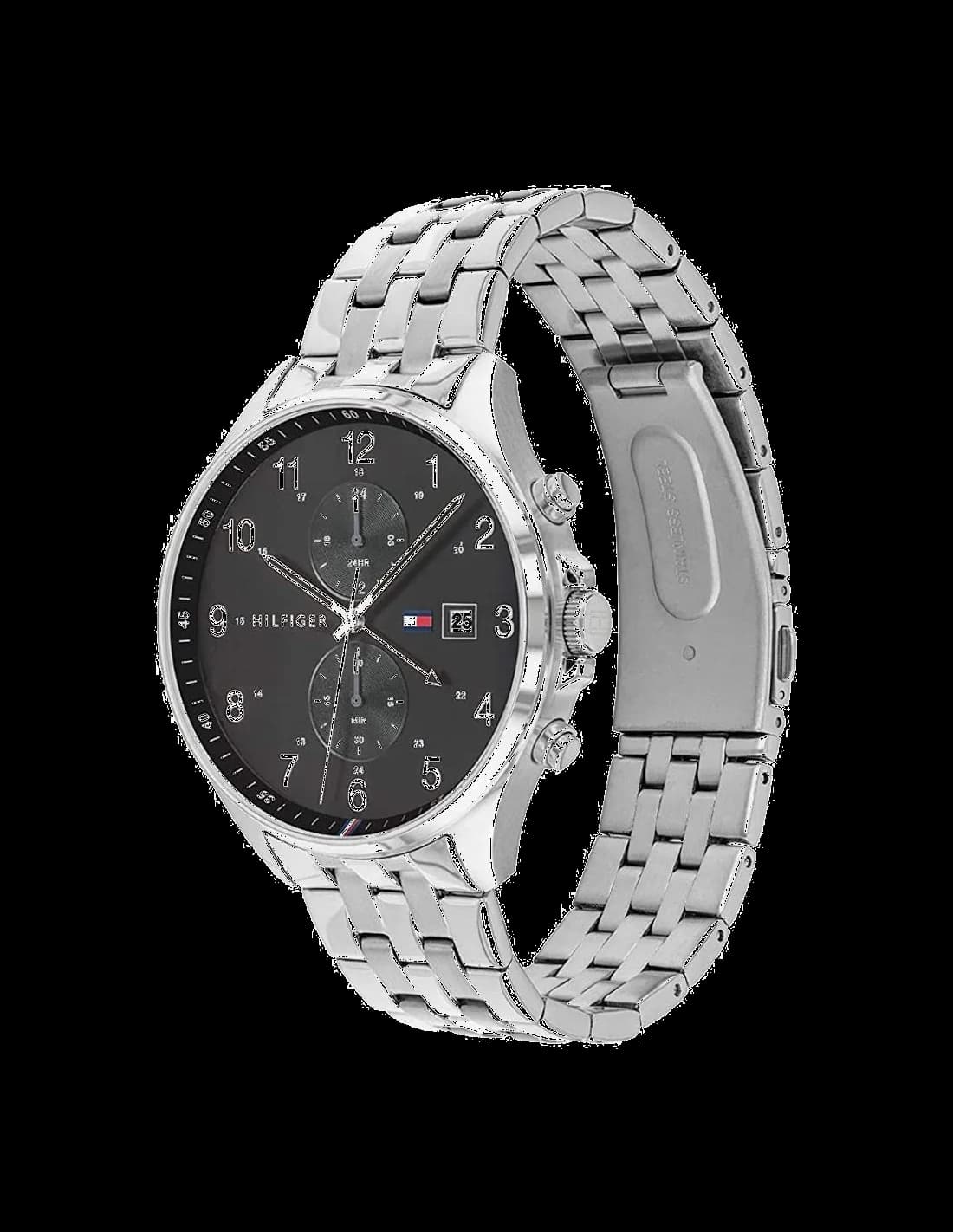 Cadran Tommy Hilfiger 1791707 avec guichet date à 4h, compteurs chronographe et logo Tommy Hilfiger