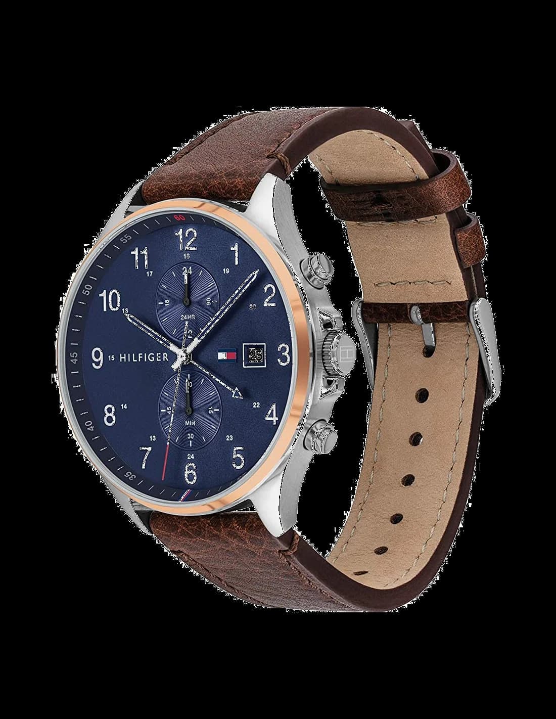 Cadran Tommy Hilfiger 1791712 blanc avec index romains dorés, aiguilles dauphine dorées, guichet date à 3h