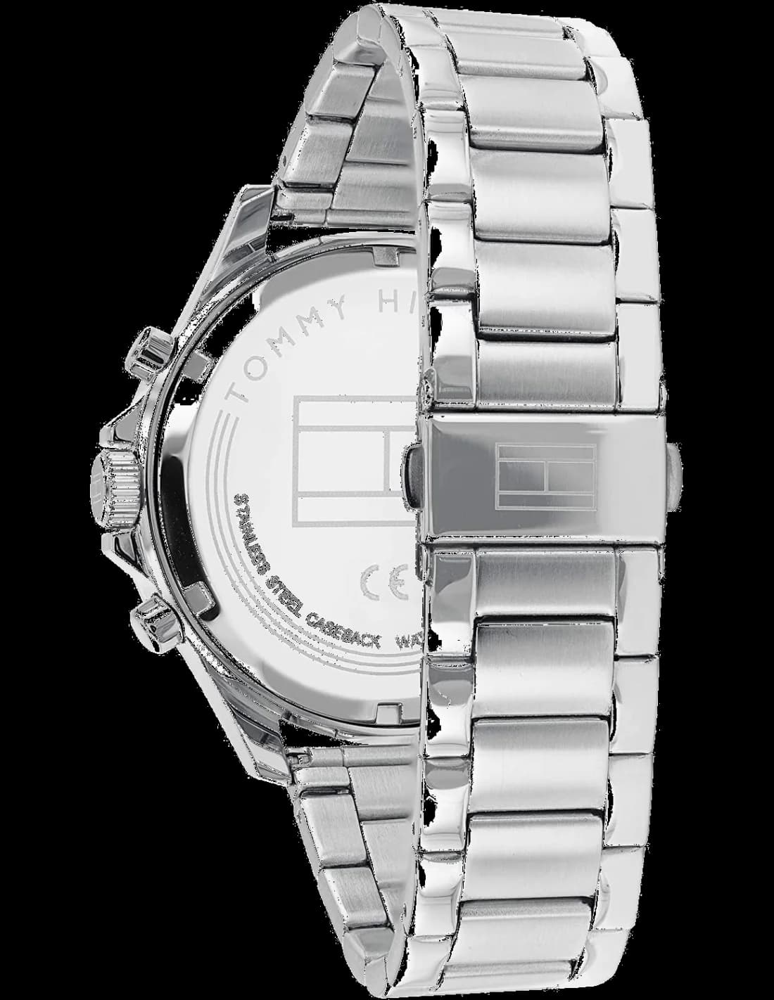 Bracelet Tommy Hilfiger 1791718 acier bicolore et caoutchouc bleu, fermoir déployante signé Tommy Hilfiger