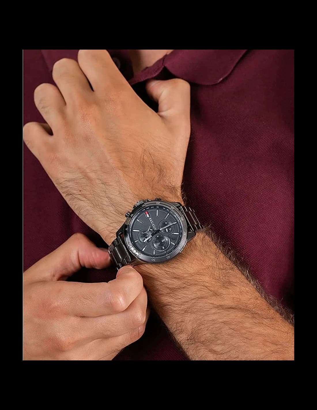 Bracelet Tommy Hilfiger 1791719 en acier inoxydable brossé à maillons, fermoir déployant sécurisé
