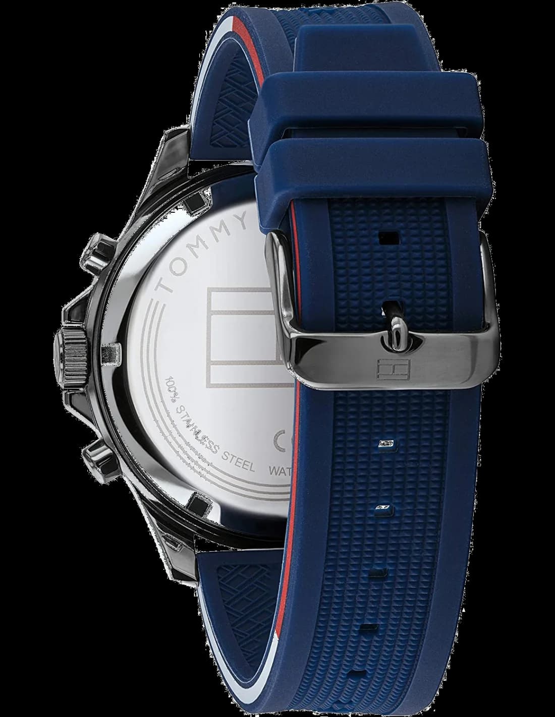 Bracelet Tommy Hilfiger 1791721 en silicone bleu texturé, boucle ardillon acier doré