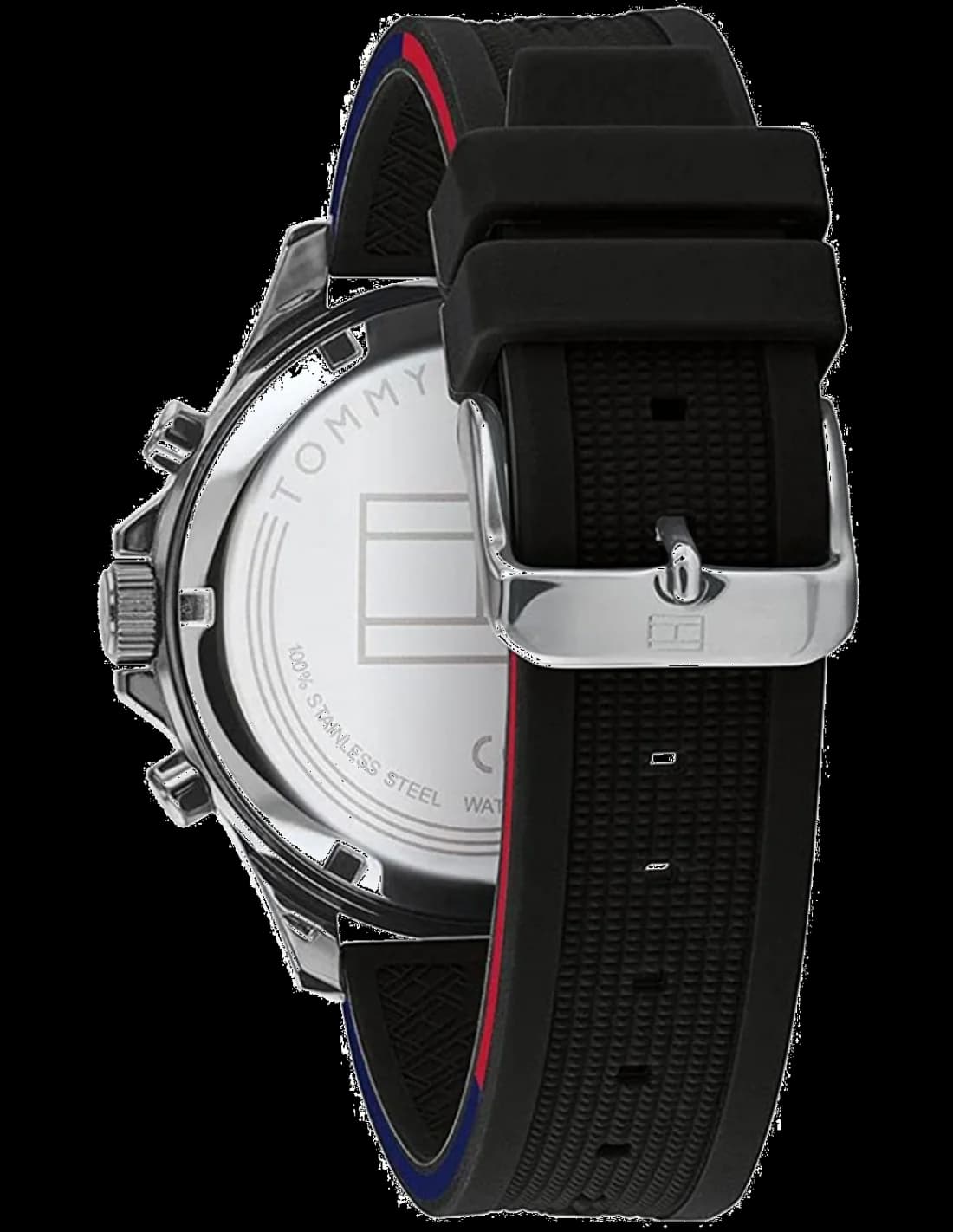 Cadran Tommy Hilfiger 1791724 avec compteurs chromographiques, date à 4h30, aiguilles luminescentes sur fond noir texturé