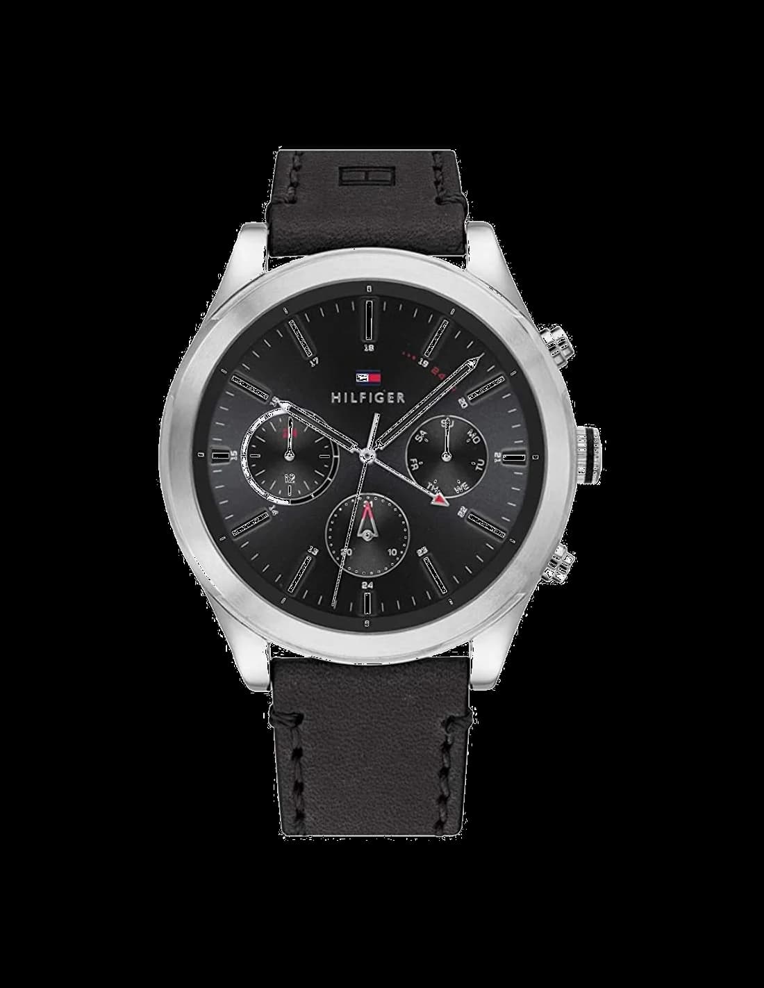 Montre Tommy Hilfiger 1791740 au cadran bleu soleil et bracelet cuir marron, style classique chic