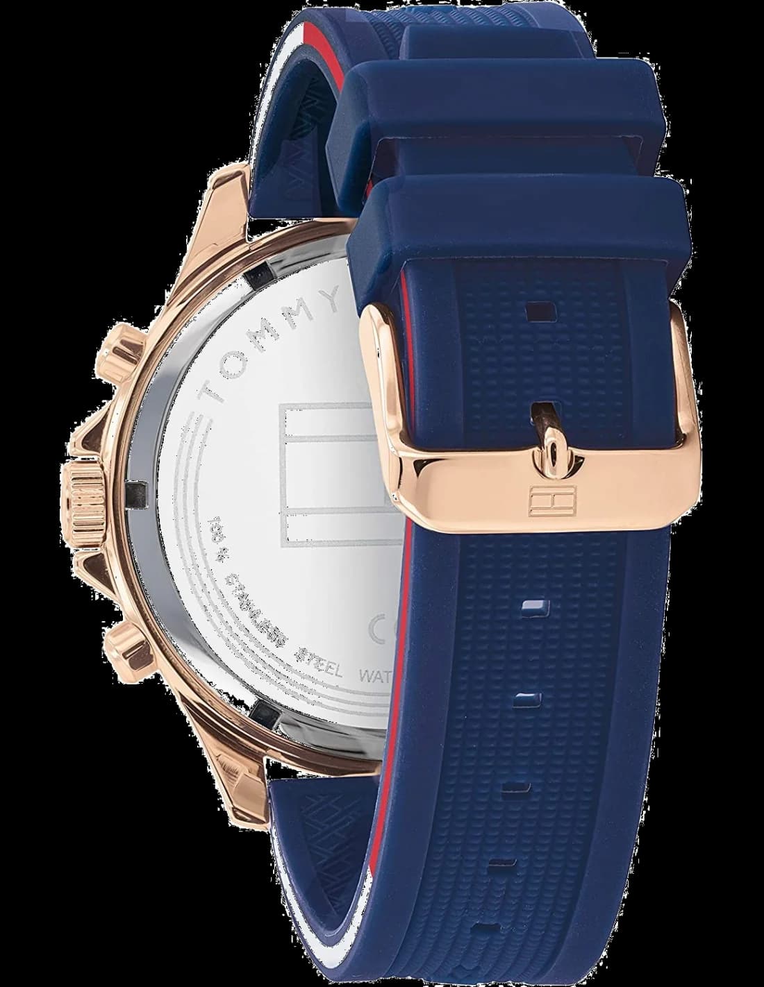Bracelet Tommy Hilfiger 1791778 en silicone bleu souple, boucle ardillon signée Tommy Hilfiger