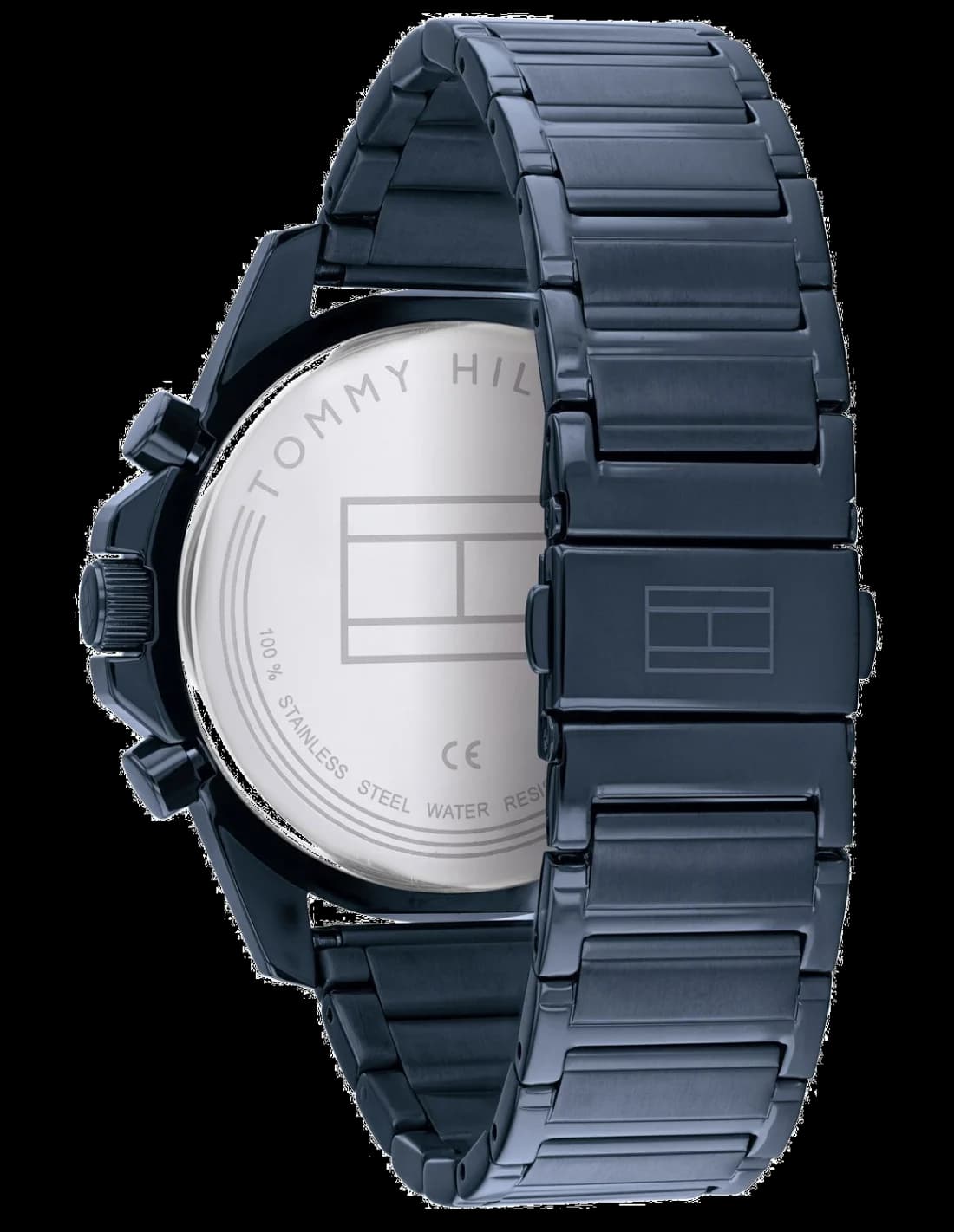 Bracelet Tommy Hilfiger 1791789 en acier bicolore bleu et argent, fermoir déployant gravé du logo Tommy Hilfiger
