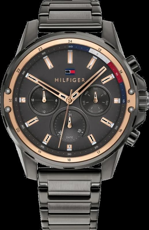 Montre Tommy Hilfiger 1791790 avec cadran gris soleil et bracelet en cuir noir style classique chic