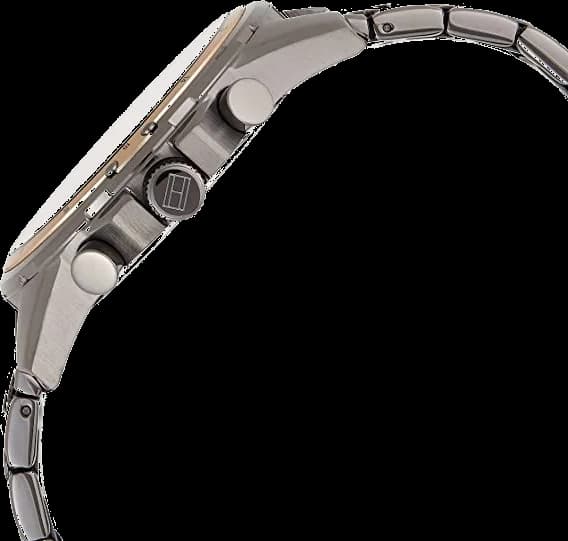 Cadran Tommy Hilfiger 1791790 arborant index bâtons argentés et aiguilles luminescentes sur fond gris brossé