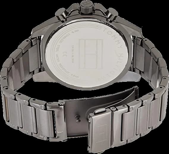 Bracelet Tommy Hilfiger 1791790 en cuir noir grainé cousu blanc boucle ardillon acier assortie au cadran