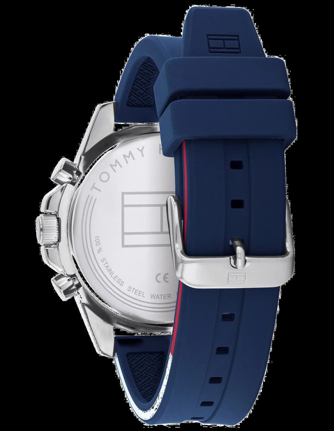 Bracelet Tommy Hilfiger 1791791 en silicone bleu texturé, boucle ardillon acier inoxydable, confort sport