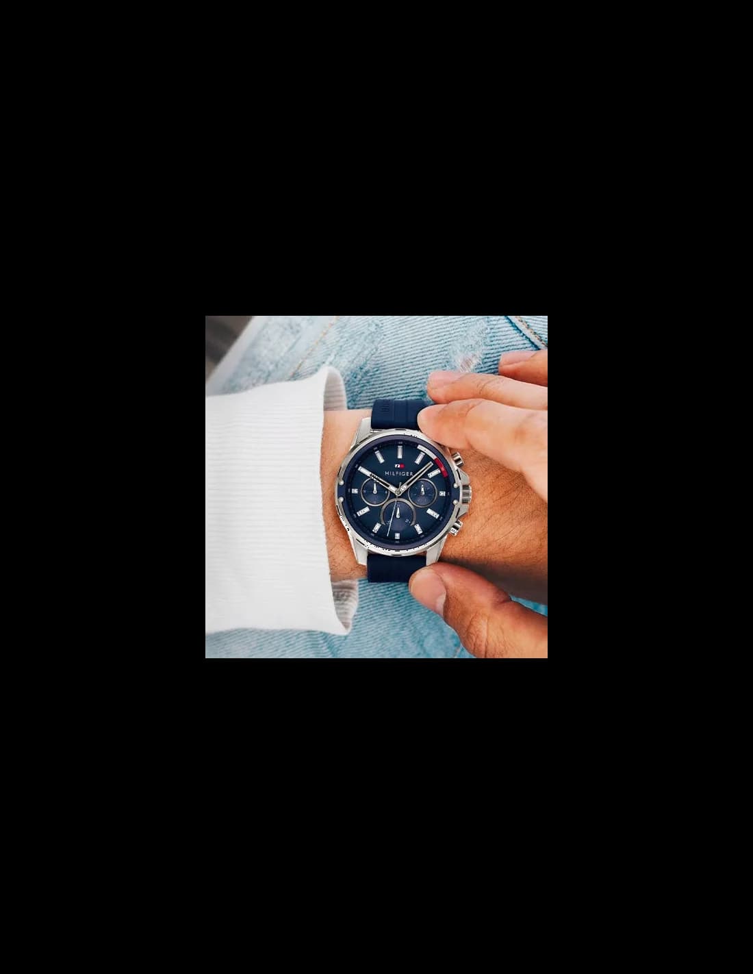 Boîtier Tommy Hilfiger 1791791 en acier inoxydable brossé 45 mm, couronne siglée, verre minéral